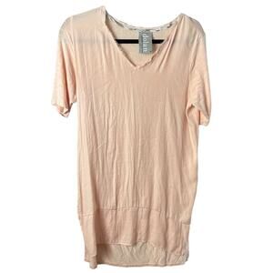 DOLAN Left Coast Nude Raw Edge Soft V-Neck Tee, Long-Line, Lounge, Minimalist, M